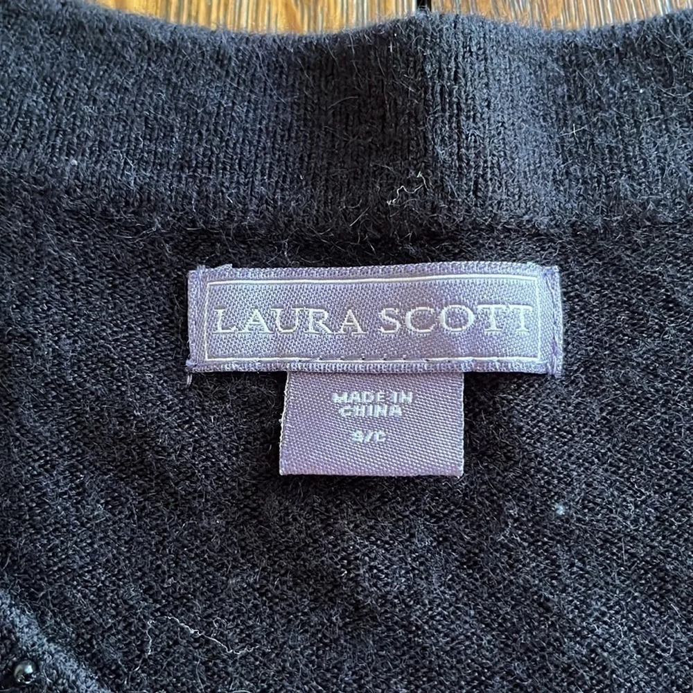 Laura Scott black pullover sweater with beaded neckline size small